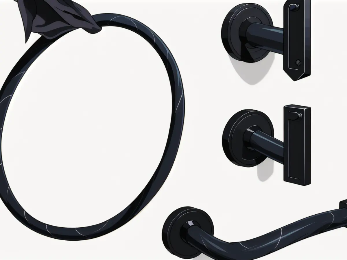 Black bathroom hardware set available for purchase Revamped black bathroom fixture collection available for purchase.