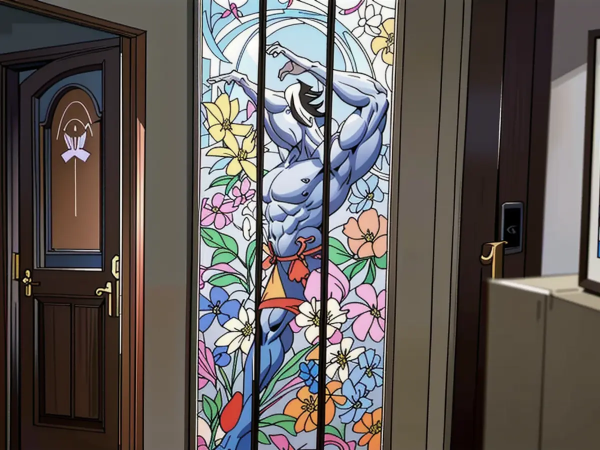 Door adorned with floral window film photographed by reviewer Image of floral window film on a door, as assessed by the reviewer