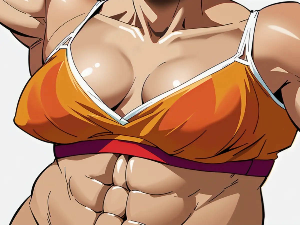 Another individual sporting a multi-colored undergarment top. Another individual sporting a multi-hued undershirt bra