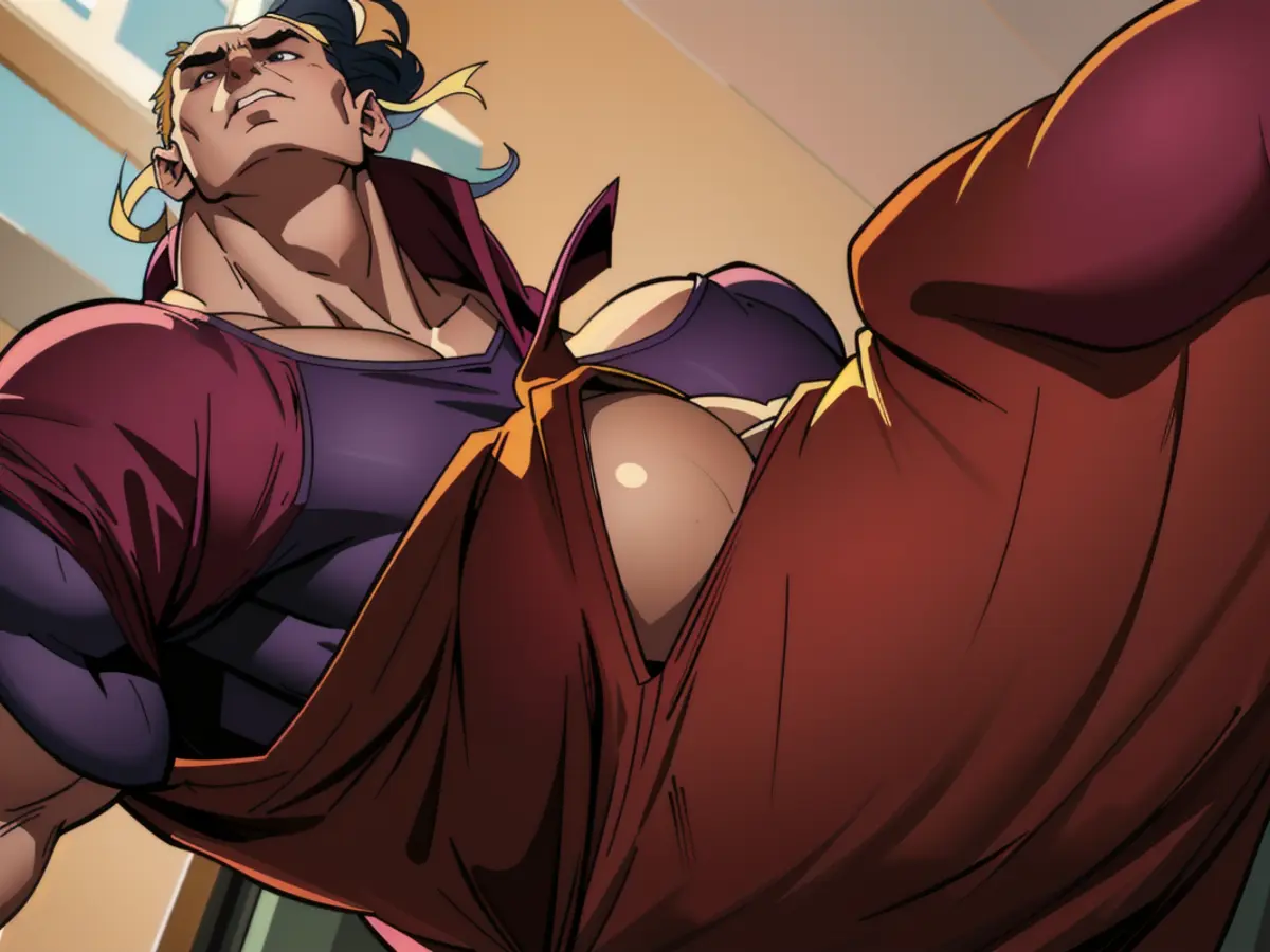 Critic sporting maroon lingerie during review process Critic donning a maroon undergarment top.