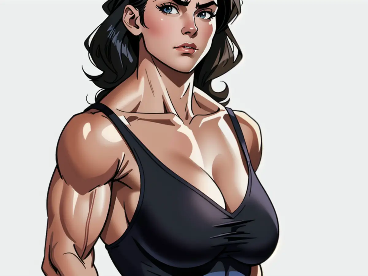 Bra model showcasing a style with no cups, straight over the bust, and featuring t-back straps. Clothier's Design: Black Crossfront Bra with T-Back Straps, Minimalistic and Straightforward Cup-Less Design