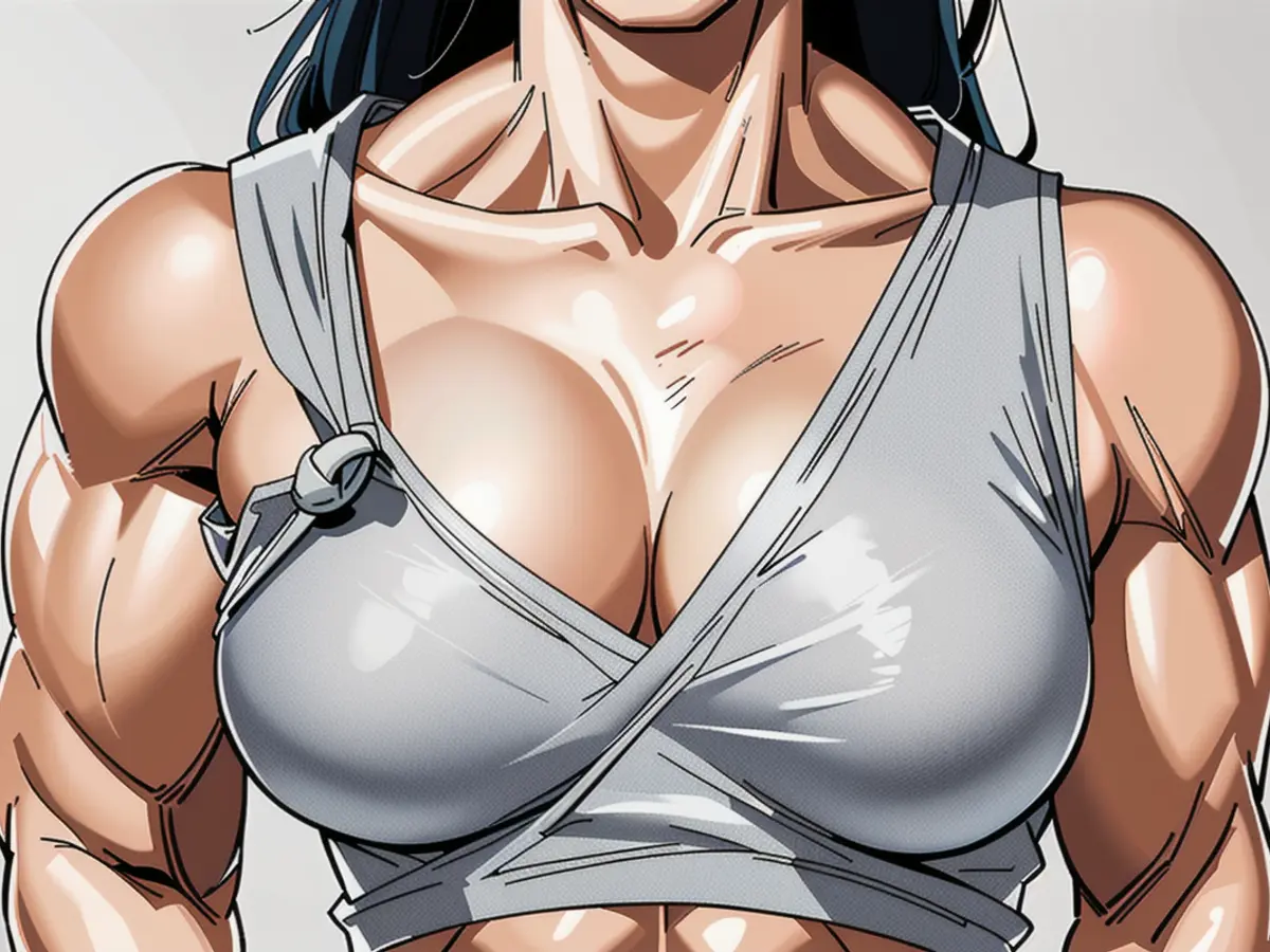 Woman sporting a gray undergarment as topwear Woman sporting a gray undergarment as her top attire.