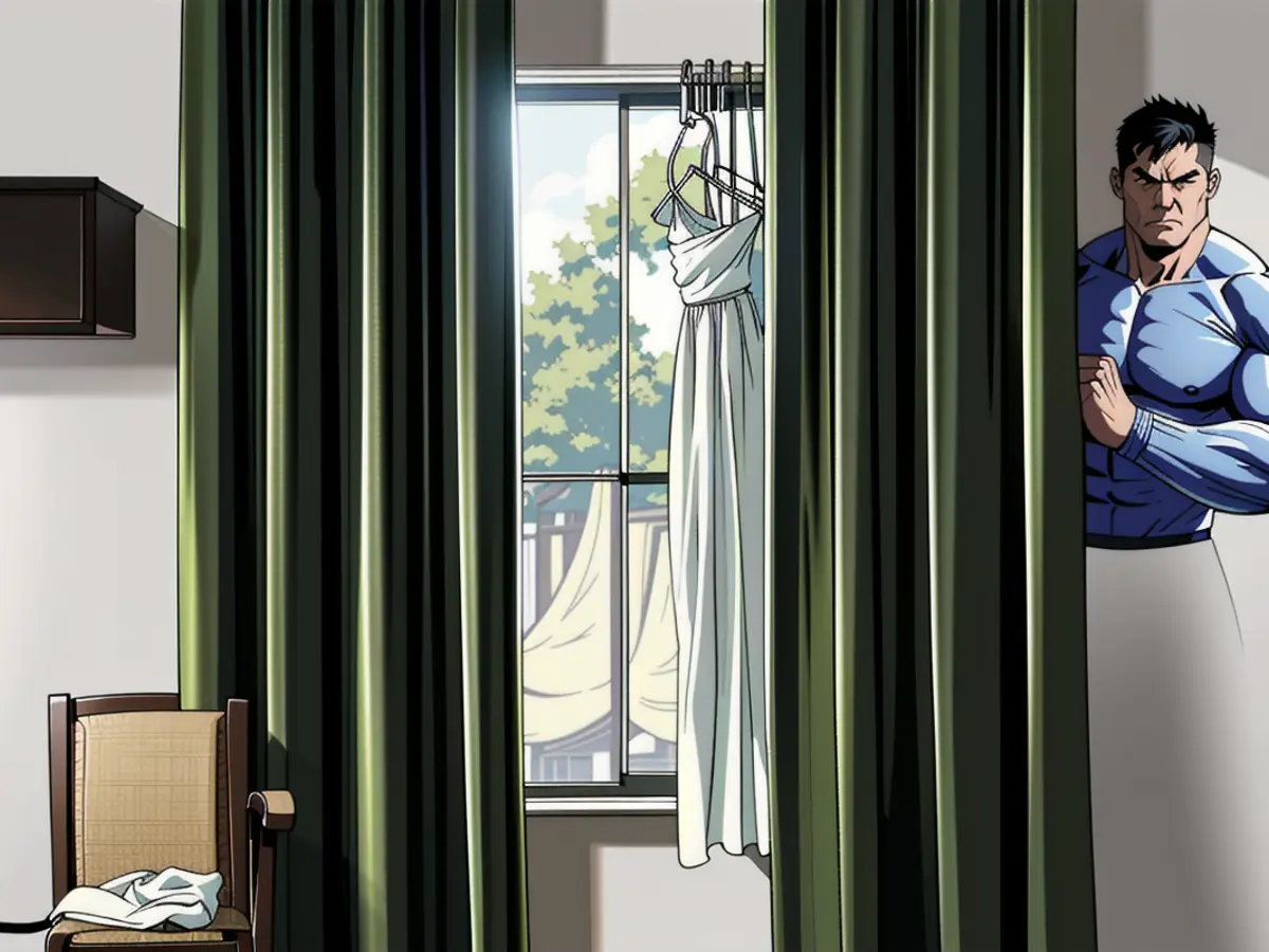 Living room window partially obscured by two dark drapes. Dark window furniture partially obstructing a residential living room's window.