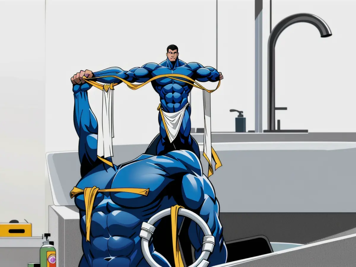 Bathroom counter showcases a Waterpik flosser in a distinctive blue color bathroom counter houses Waterpik flosser with a blue hue