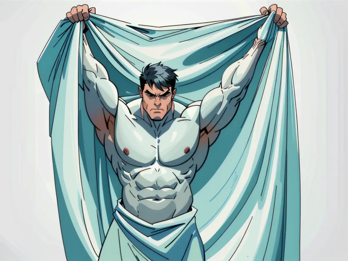 User stretching out a teal-colored blanket, demonstrating it exceeds their height. Person exhibiting the teal-sized covering, demonstrating its extended length compared to their own dimensions.