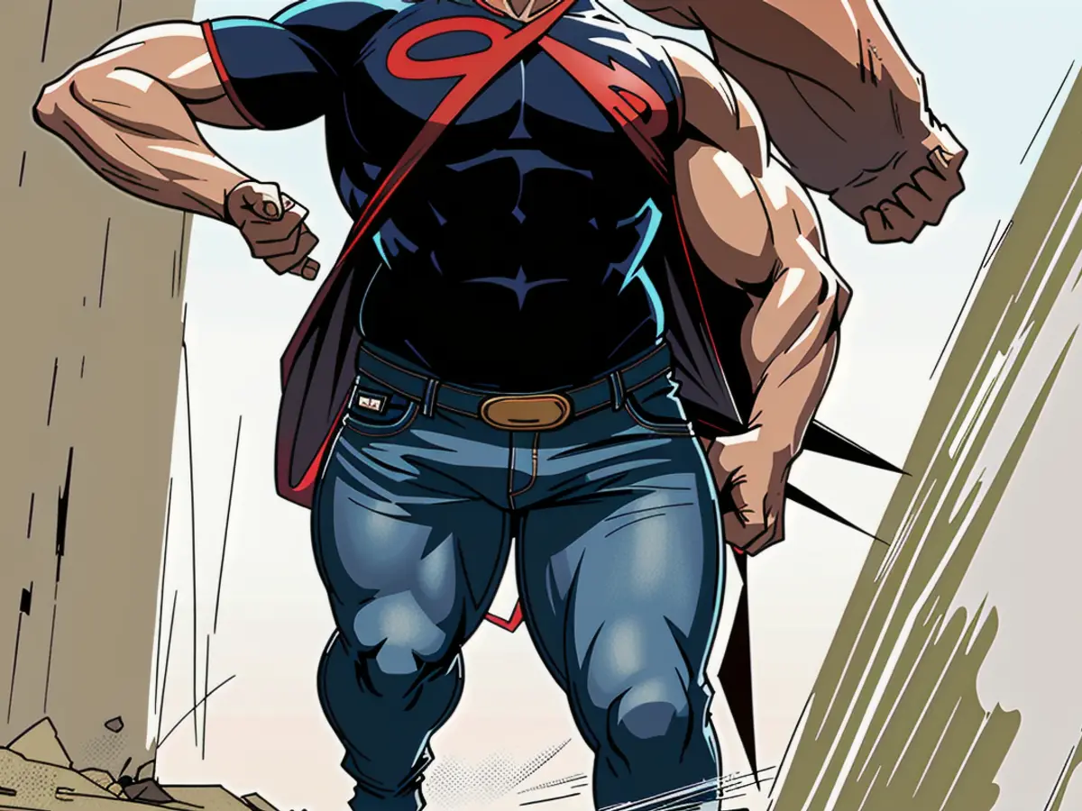 Critic in black attire, tucked into denim pants. Critic donning black attire, with jeans as his bottom wear