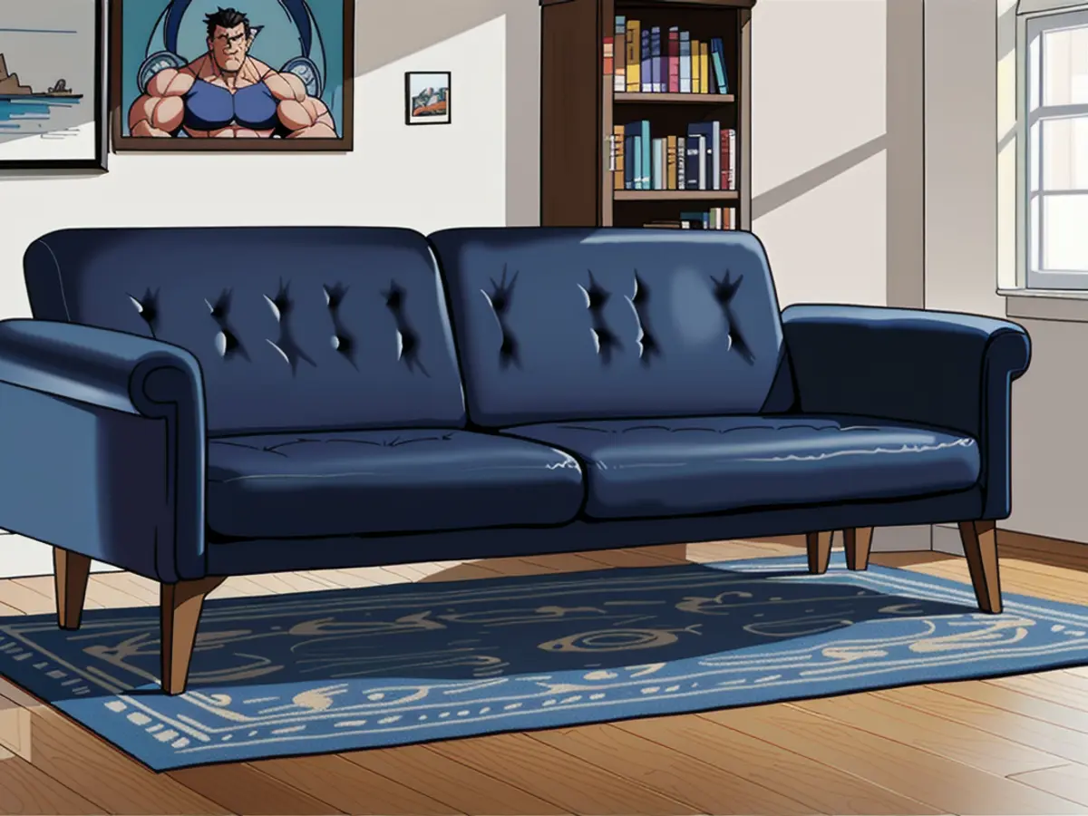Comfy, azure-toned couch for lounging A blue sofa bed available for purchase.