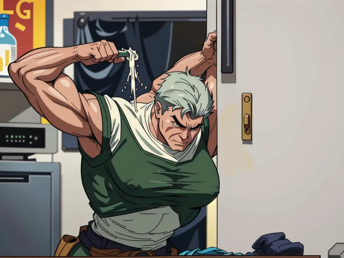 Image showing a reviewer grasping soiled water from a mop. Photo of Reviewer Holding Dirty Water Obtained from Mop