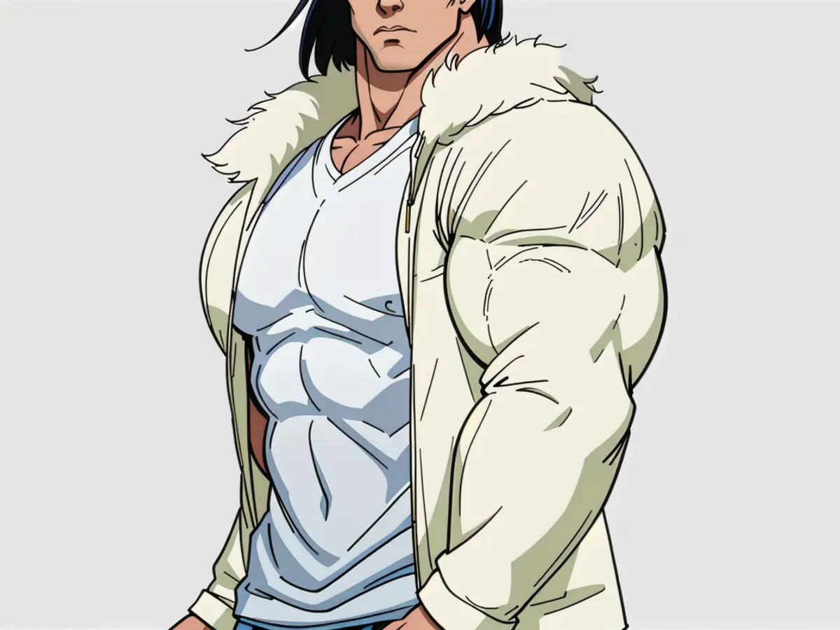 Model sporting voluminous, fur-like coat featuring lapel collars in pristine white.