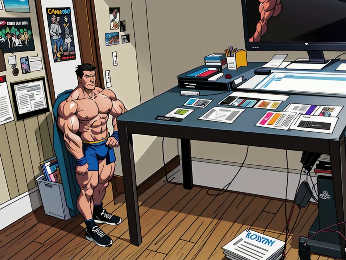 Examiner's snapshot of disorganized home office, displaying exposed cords, prior to implementing cable organizer. Image of Work-from-Home Space Showcasing Loose Electrical Cables Prior to Neat Organization Using Cable Management System