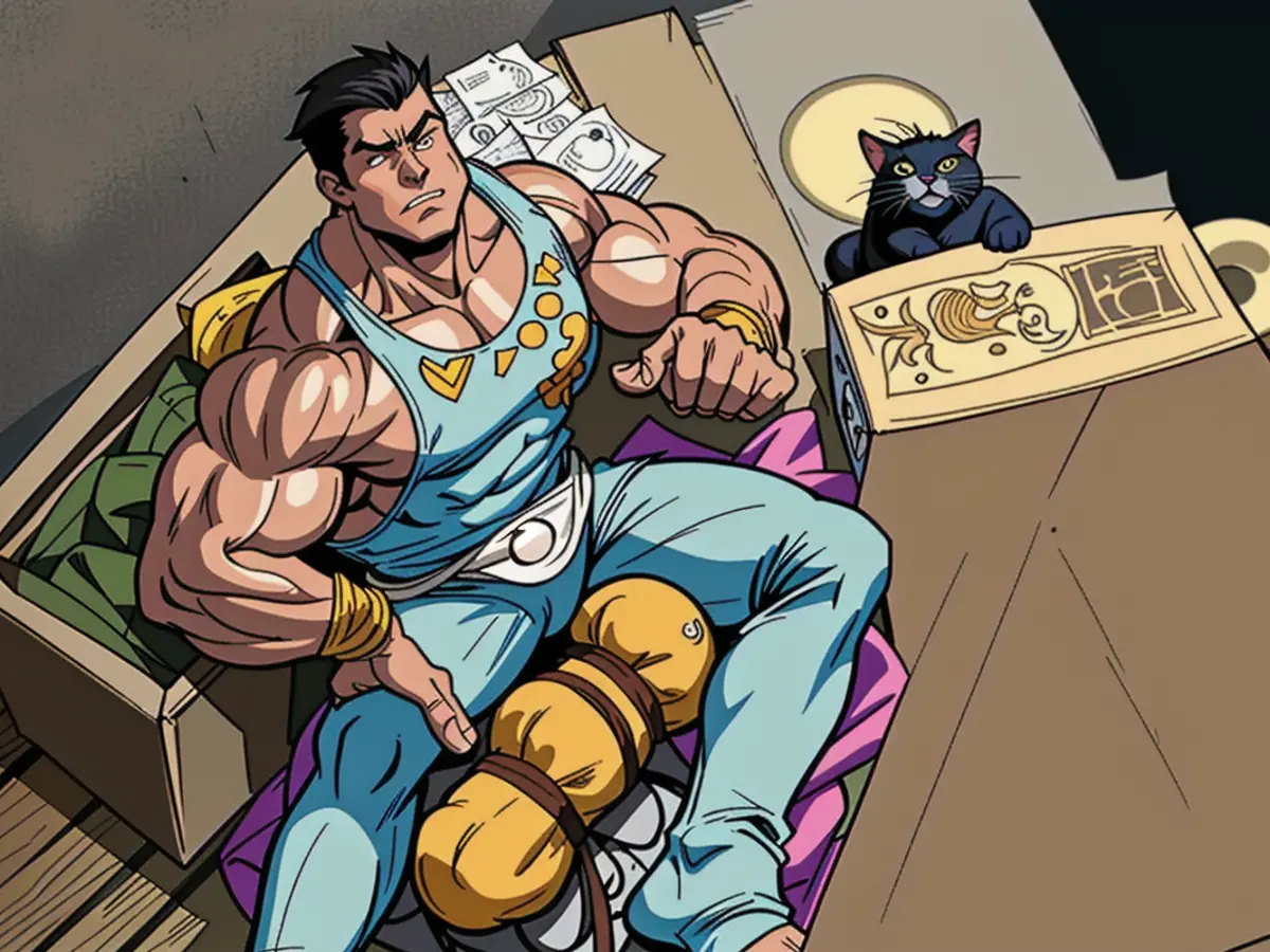 A feline settled by a collection of Tarot cards depicting cat motifs. Cat resting alongside a collection of Tarot cards featuring cat-themed imagery