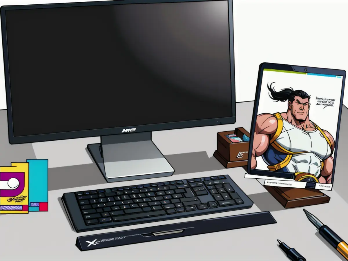 A document holder, featuring a top clip, has been strategically placed on a desk, keeping paper tidily organized. Clip-equipped document holder stabilizes paper on a working surface, standing tall on a desk