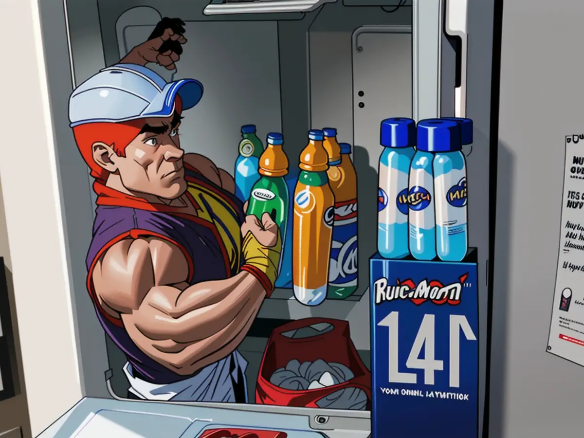 Refrigerator space accommodates two yogurt containers, two Ziploc bags of fruit, and a compact Fiji water bottle. Small refrigerator accommodates two yogurt cups, two bags of fruit in Ziplocs, and a petite Fiji water bottler.