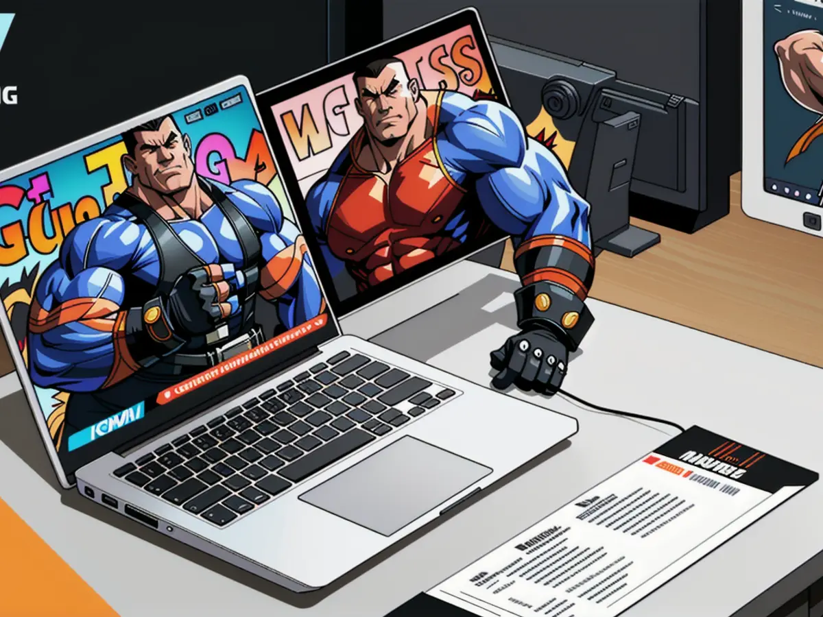 Laptop Equipped with a Miniature Black Screen Connected to a Desk's Display Desktop setup featuring a secondary, miniature black screen connected to a traditional monitor on a desk