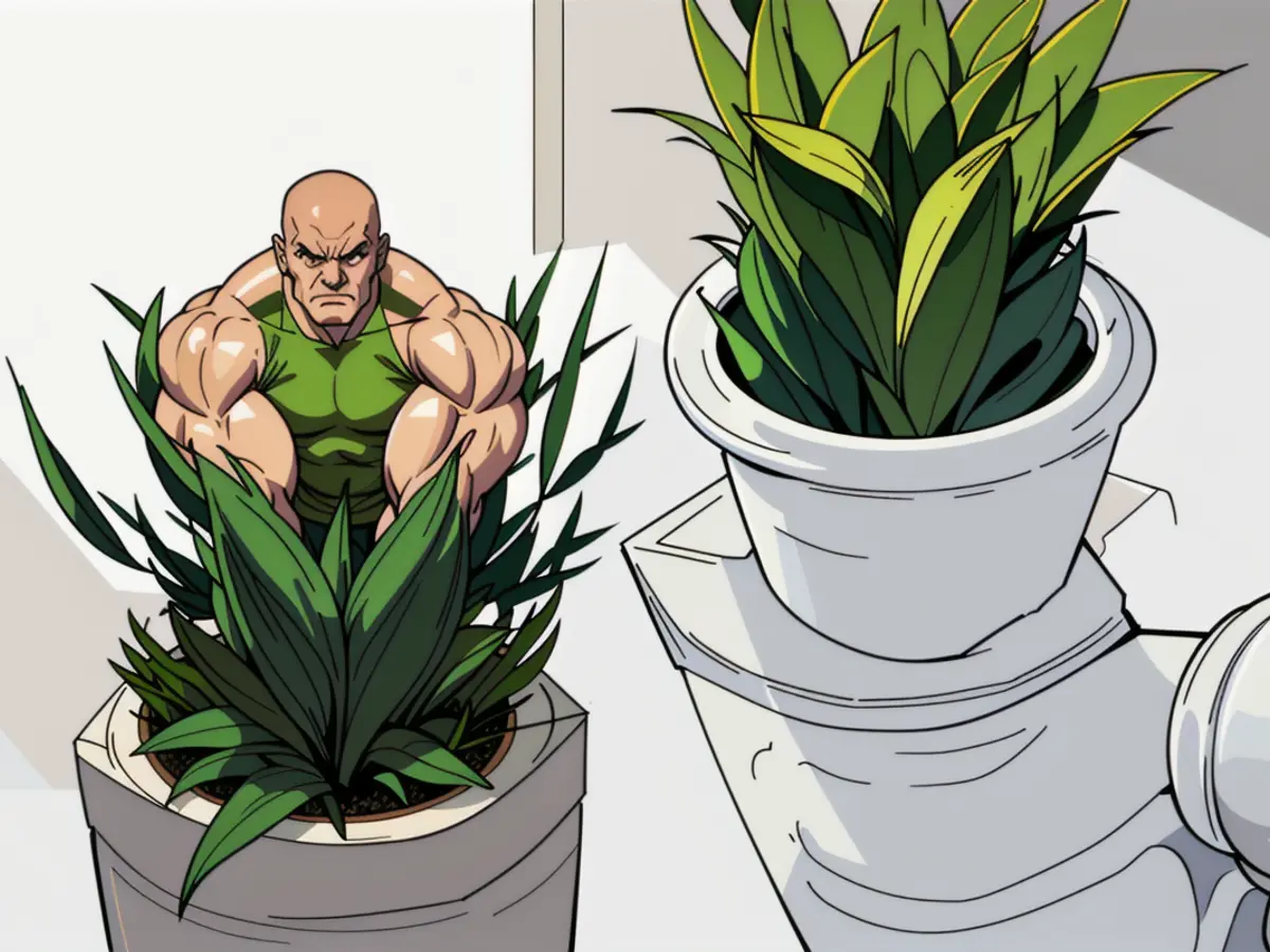 White-hued artificial plants in decorative pots White-hued artificial plants housed in containers