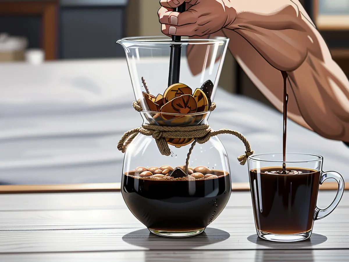 A dripper for making pour-over coffee and a coffee cup for enjoying the brew. A coffee dripper for pour-over brewing and a coffee cup for enjoying the brewed coffee.