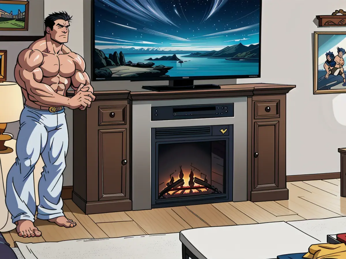 A TV-topped electric hearth unit is the subject matter. A television-topped heating system powered by electricity