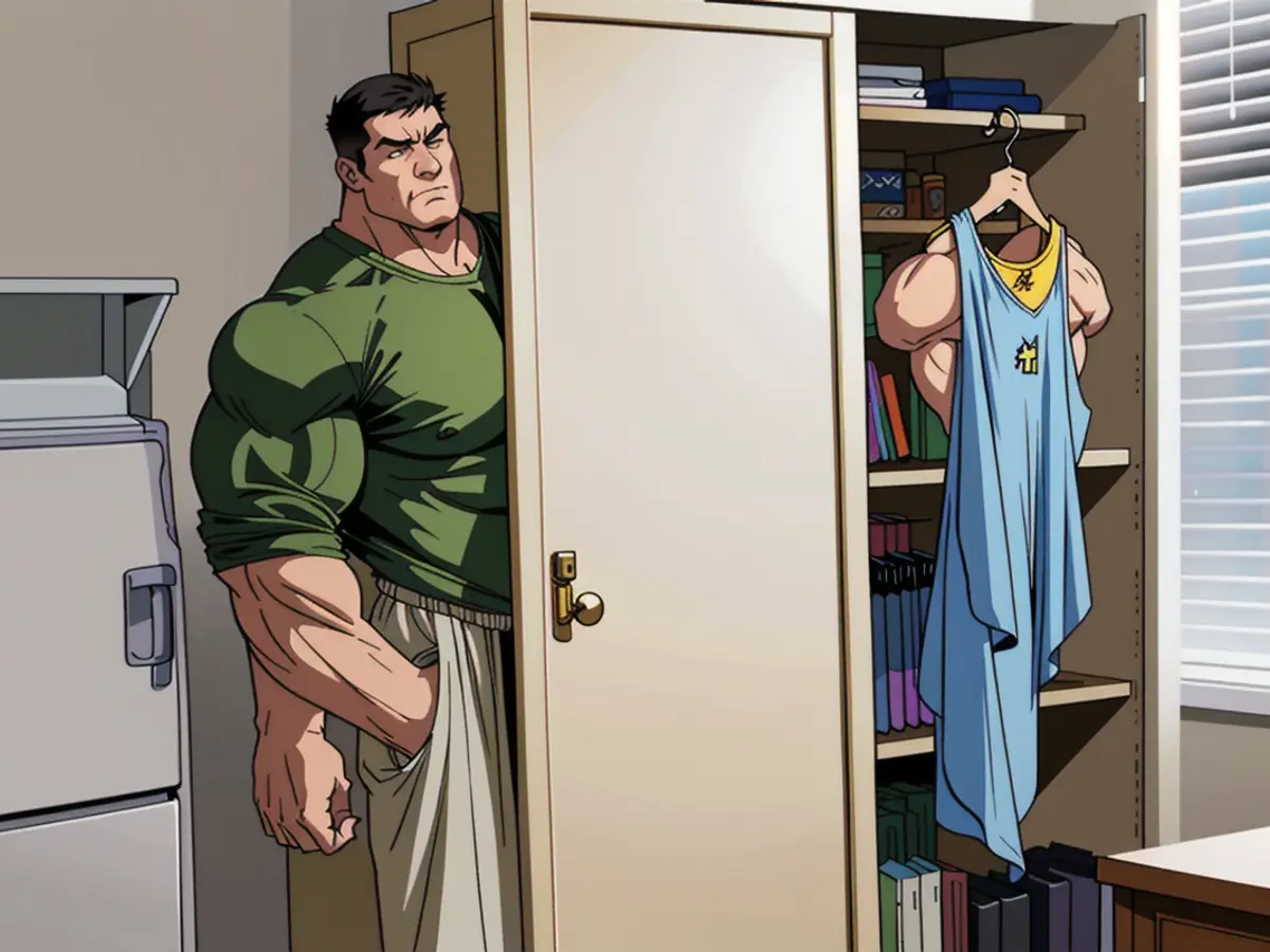 High storage unit positioned in the room's corner, housing various items.