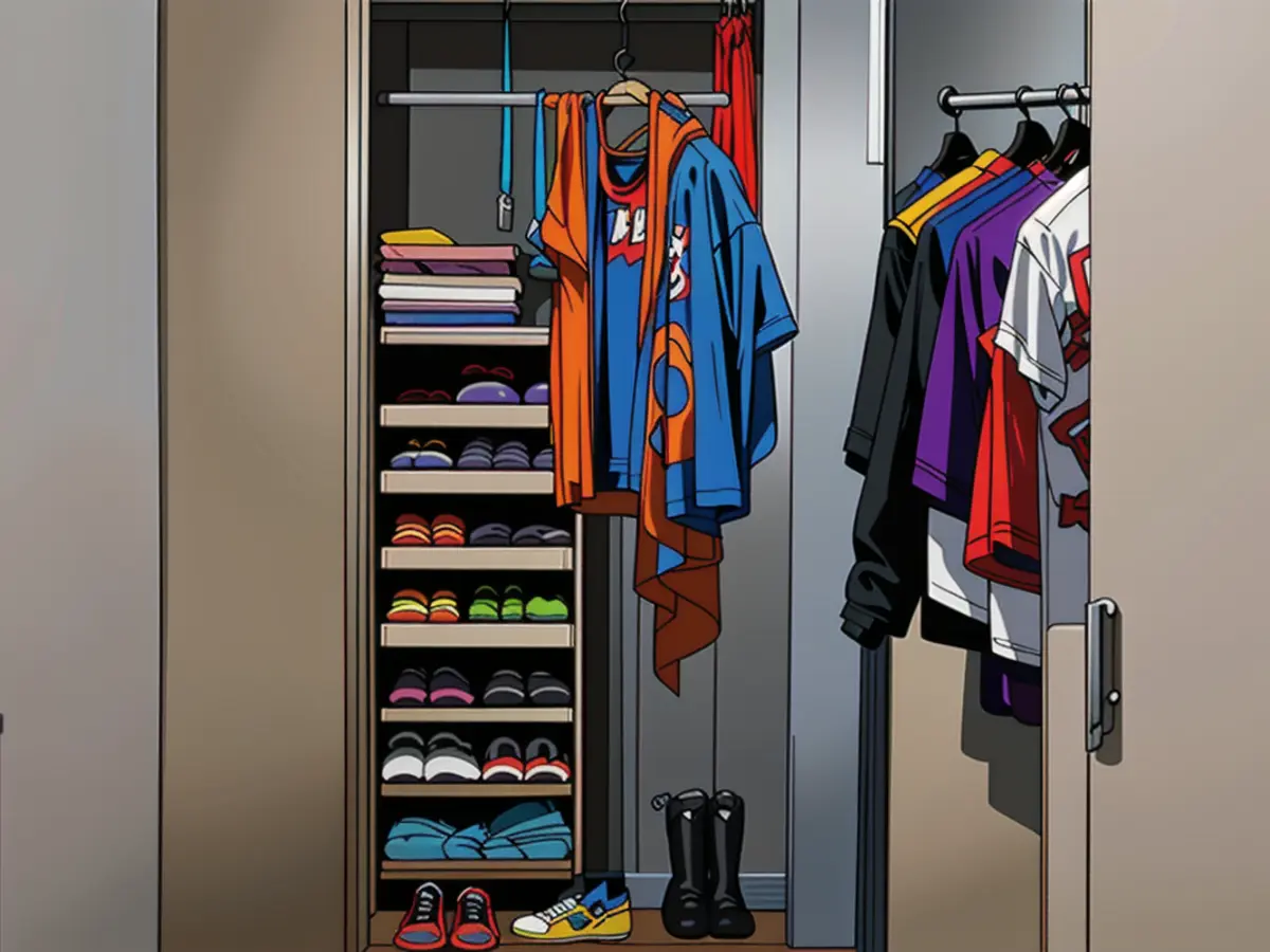Shoe organizer image showcased within a closet cabinet door, presented by a reviewer.