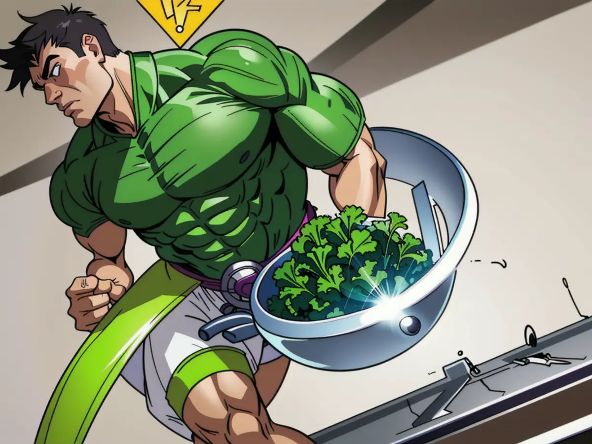 Image showing the process of cutting kale with a pair of scissors.