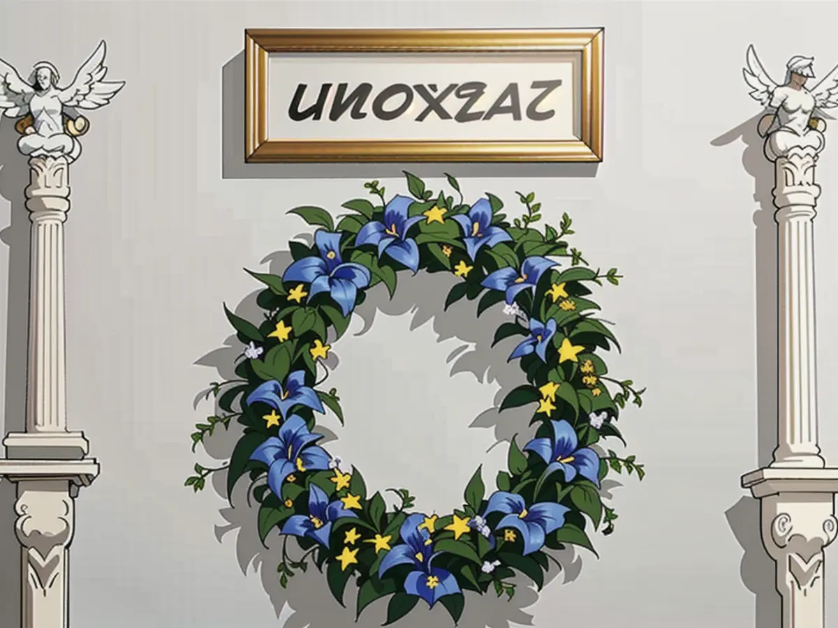 Decorative wreath beneath a Decorative wreath beneath a