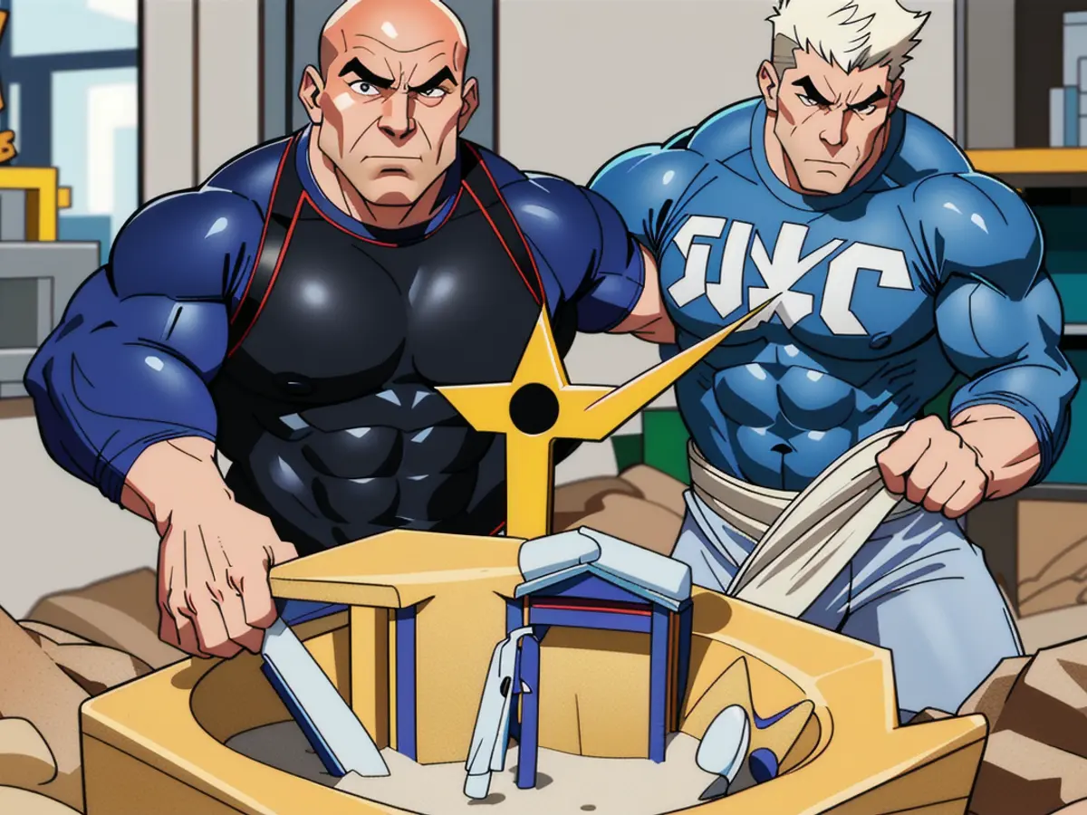 Two figurines tinkering with the dynamic sandbox featuring sand molding play set Models Engaging with Kinetic Sand Folding Playset in Fun Session