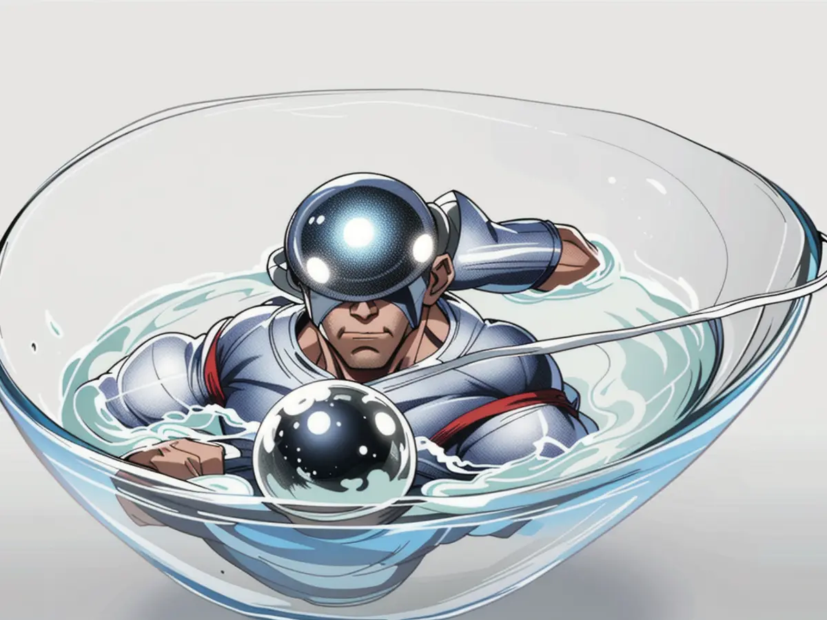 Ice-chilled bowls containing silver orb-like objects (silver facial globes) Ice-chilled bowl holding silver orbs for facial treatment