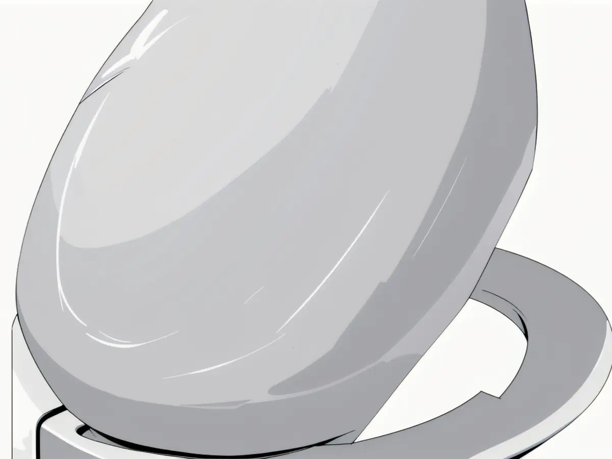 Awhite porcelain toilet seat.