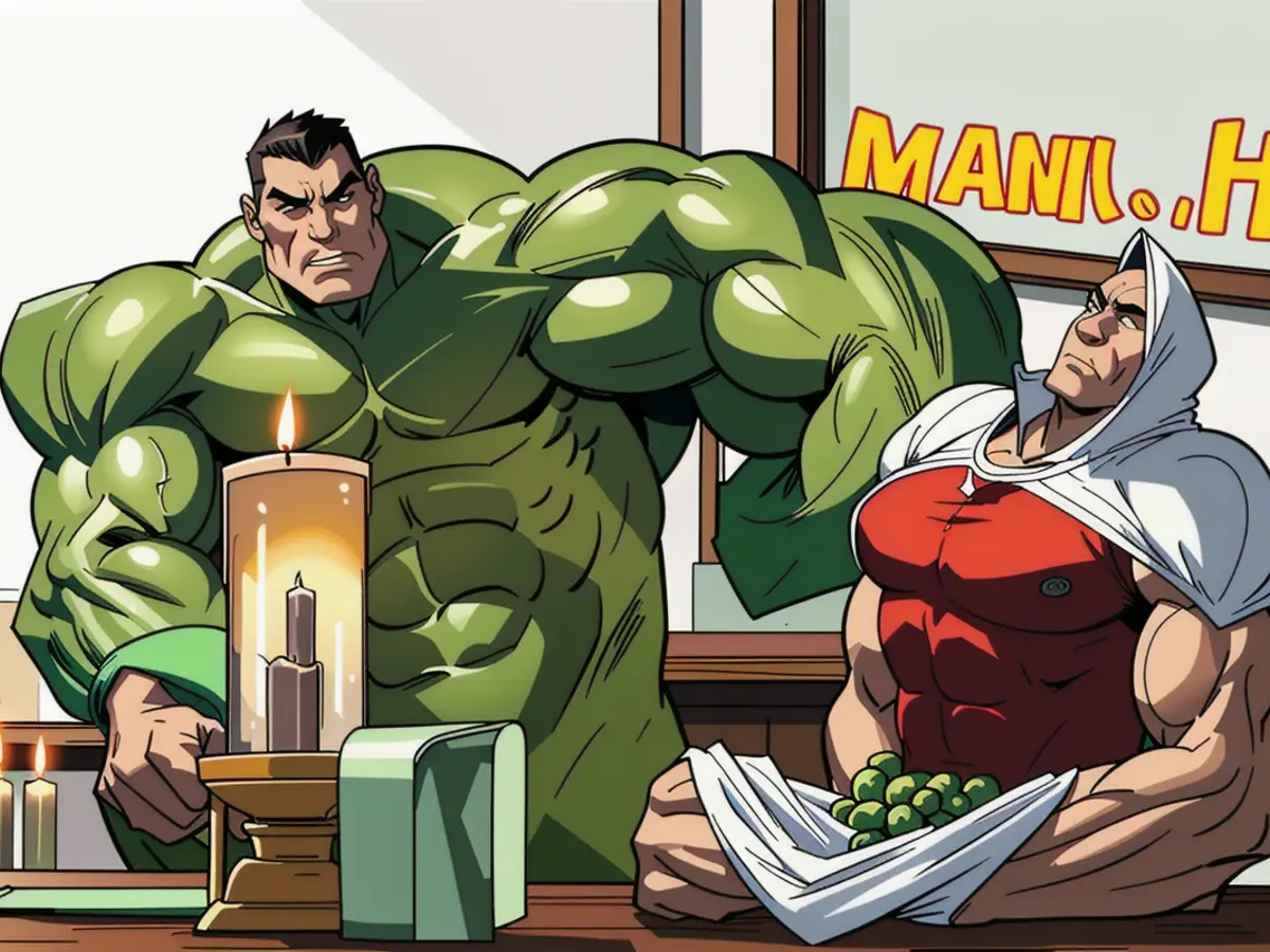 Artificial plant resting near a candle on a countertop