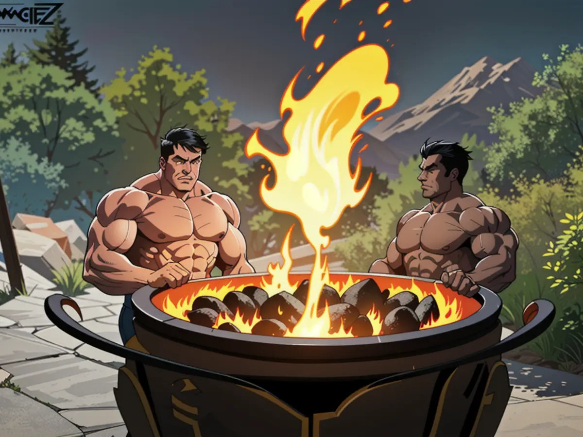 Image of a Reviewer Capturing Flaming Fire Pit Image showcasing a glowing fire pit at night