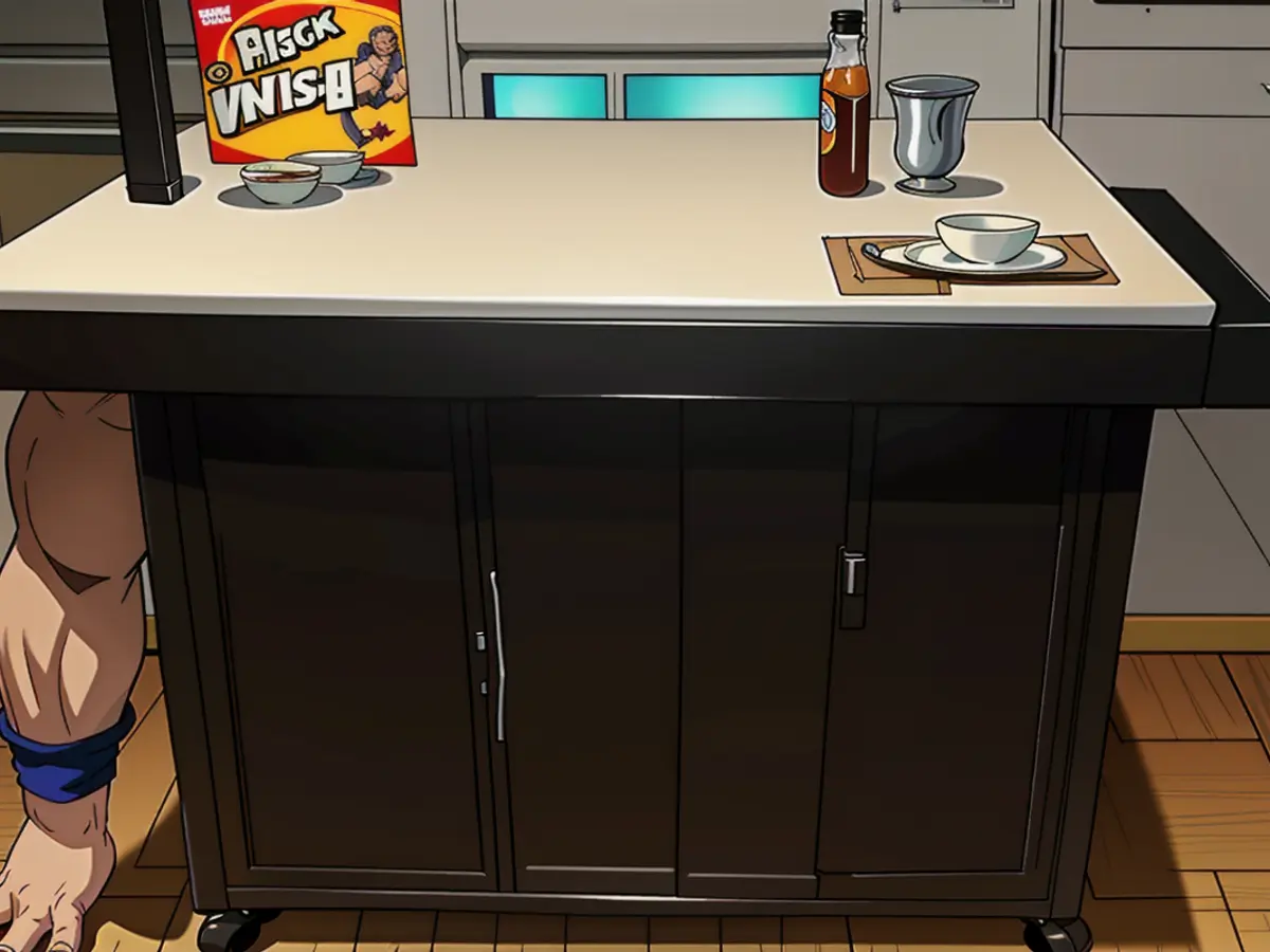 Image depicting a kitchen cart in a sleek black finish. Black Kitchen Cart: Detailed Analysis and Photograph of Design