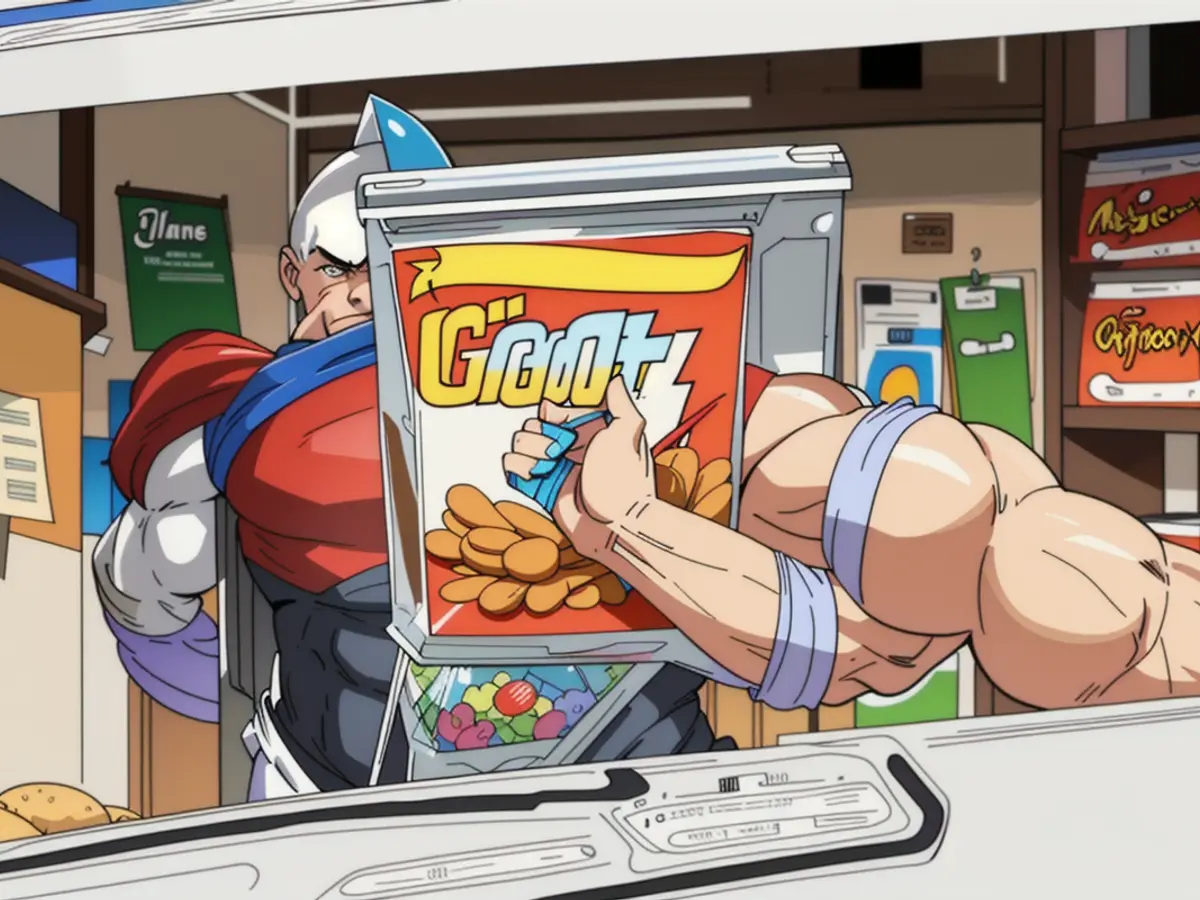 Reaches for snacks in the transparent storage container. Someone grasps for food items in the transparent storage container.