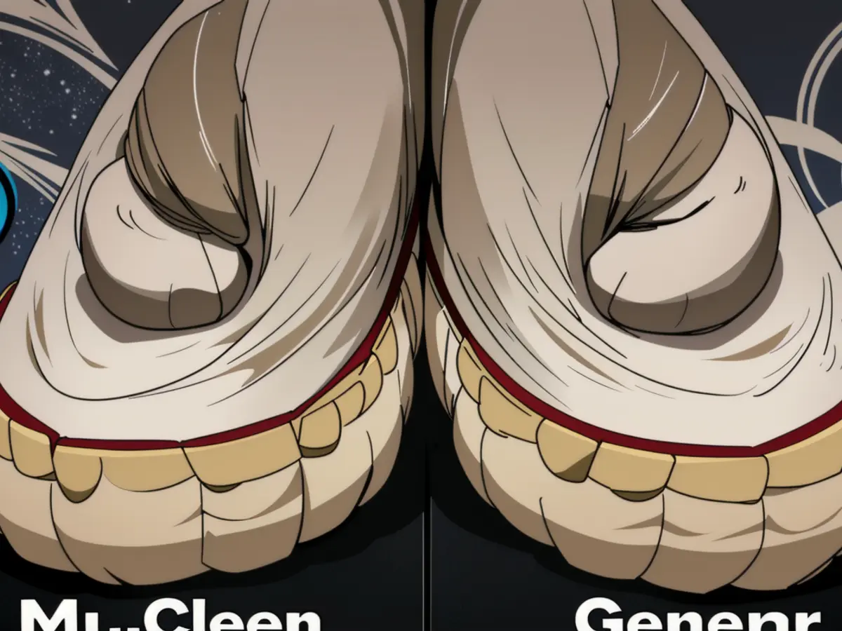 Shoes underwent cleaning, one was spotless with Mr. Clean eraser, while the other was scrubbed with a regular sponge.