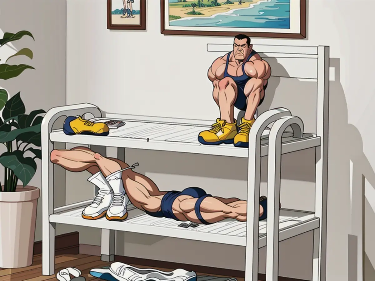 White, three-tiered shoe storage, holding various footwear such as boots, sandals, sneakers, and a basket. A potted plant and framed artwork can be seen in the backdrop. White three-tiered rack, arranged with assorted footwear (boots, sandals, sneakers), and containing a basket. A plant and picture framed artwork positioned behind.