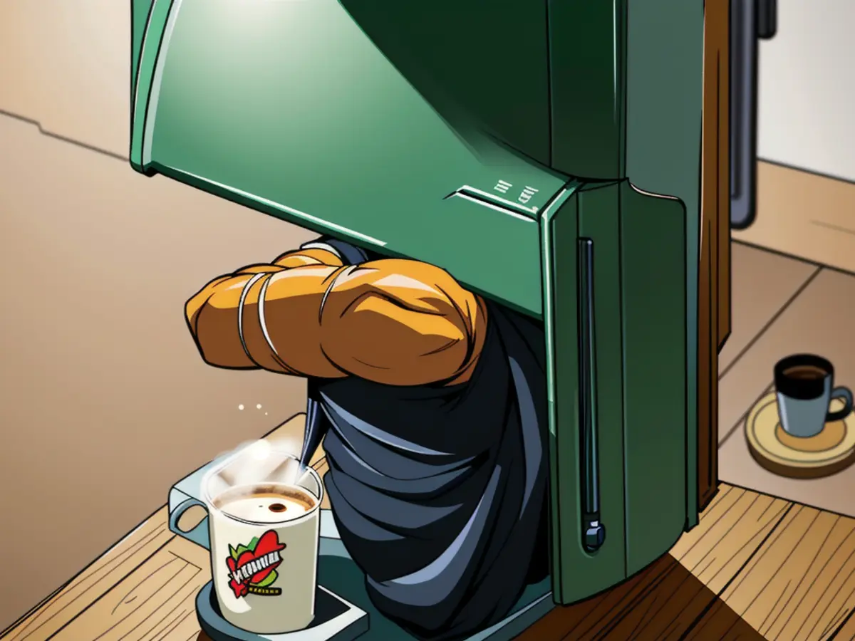 Countertop coffee brewer of Green Keurig model, accompanied by a 