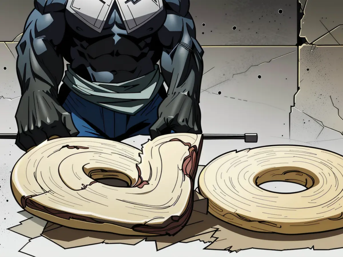 Bagel decapitated using guillotine device Bagel decapitated using guillotine device