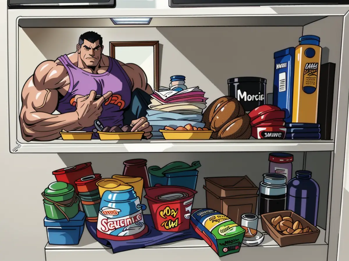 Food provisions stored in a pantry's bins. Food supplies stored in the pantry, neatly arranged in bins.
