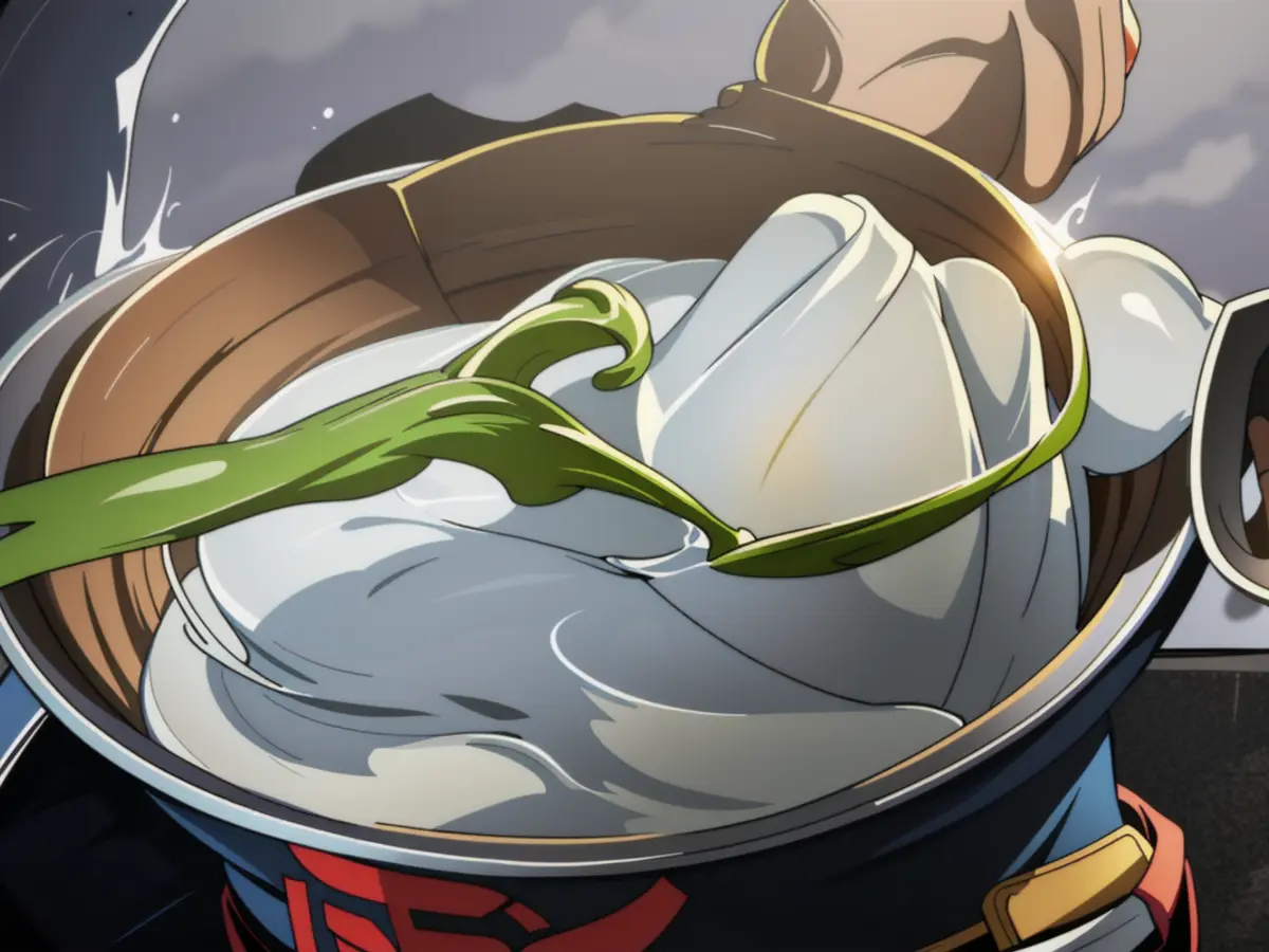 Boiling Pot Scooped Directly Using Spoon Strainer Strainer vehicle dipping directly into boiling cauldron