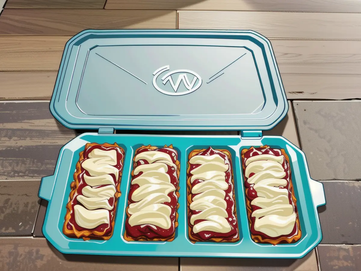 Frozen lasagnes neatly arranged in two trays, with one containing a sealed cover. Frozen lasagnes, divided across two trays, with one being sealed shut.