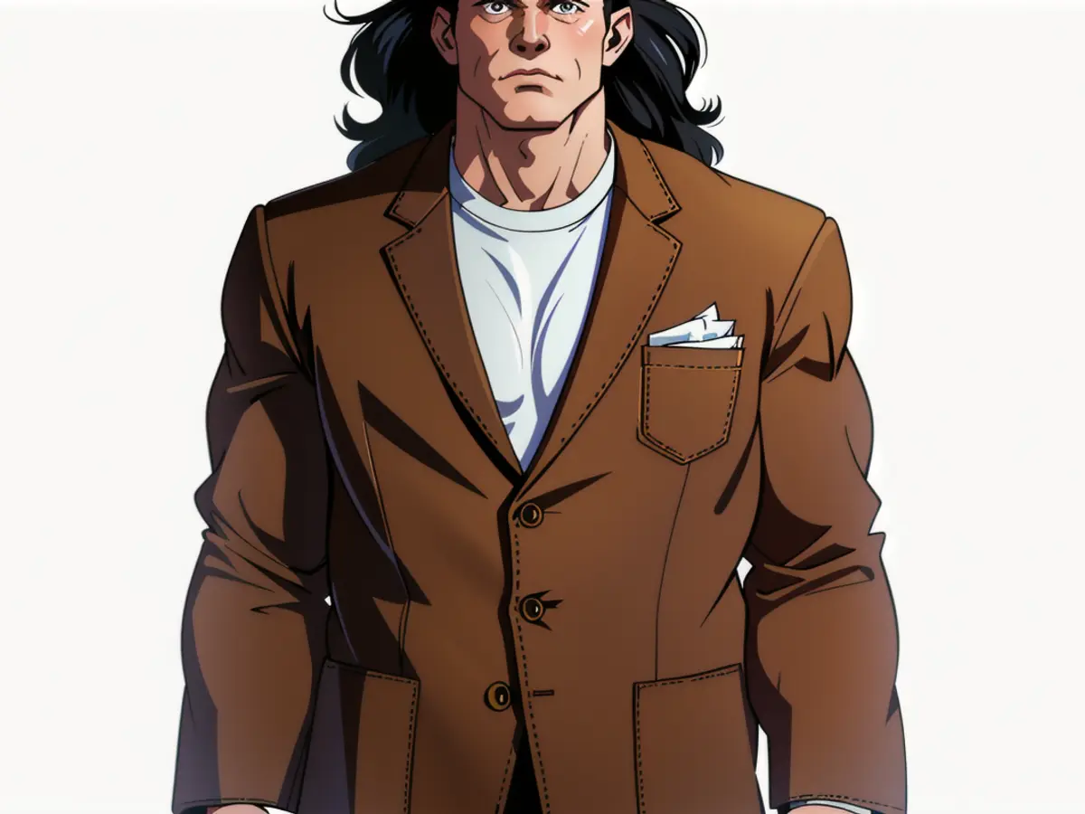 Individual sporting a brown blazer in fashionable attire. Individual donning a brown blazer in the spotlight.