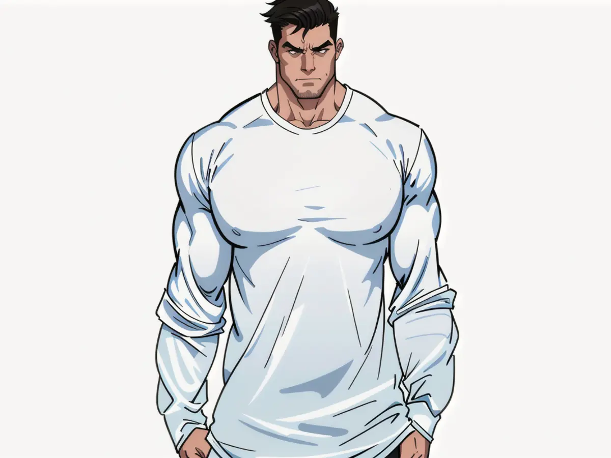 Individual adorned with a white garment shirt. Individual sporting a white top attire.