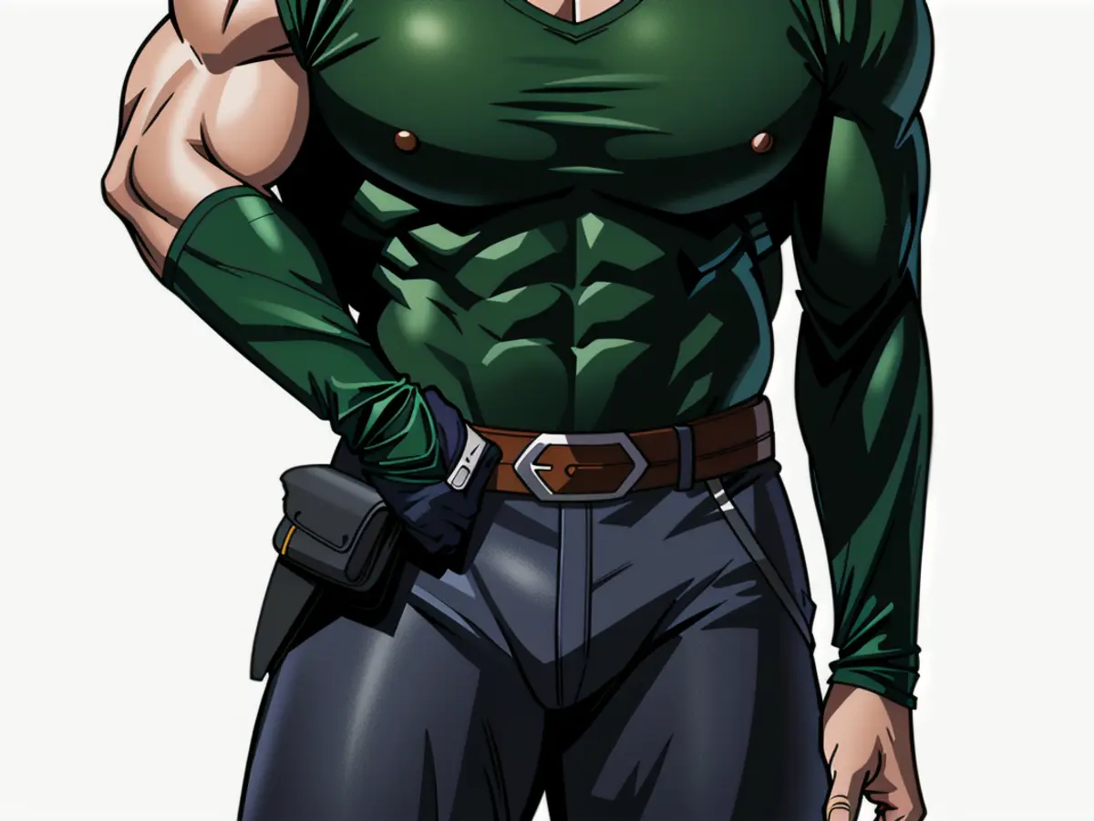 Person sporting a dark-hued, verdant topward attire Individual donning a dark green pullover.