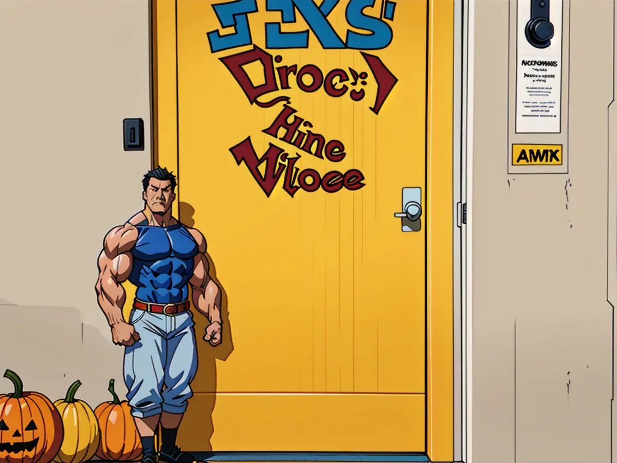 Halloween decorations displayed: Reviewer's doormat visible outside festively adorned front door