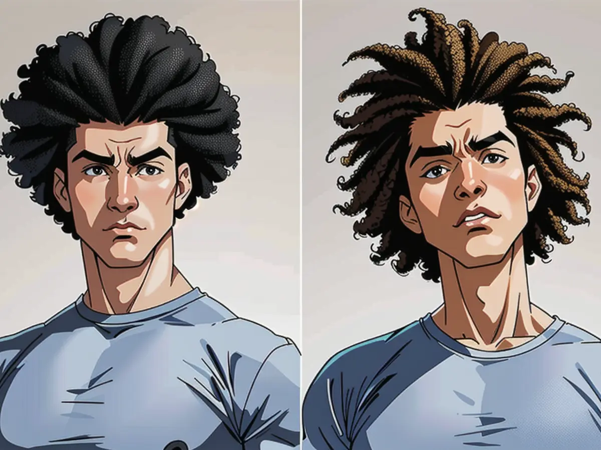 Transformed Hairstyle of Model Sporting Afro: Pre-Makeover Shows Natural Afro, Post-Makeover Reveals Defined Curls Transformation of Model's Afro: Pre-styled Image Showcases Natural Hair, Post-styling Reveals Defined Curls