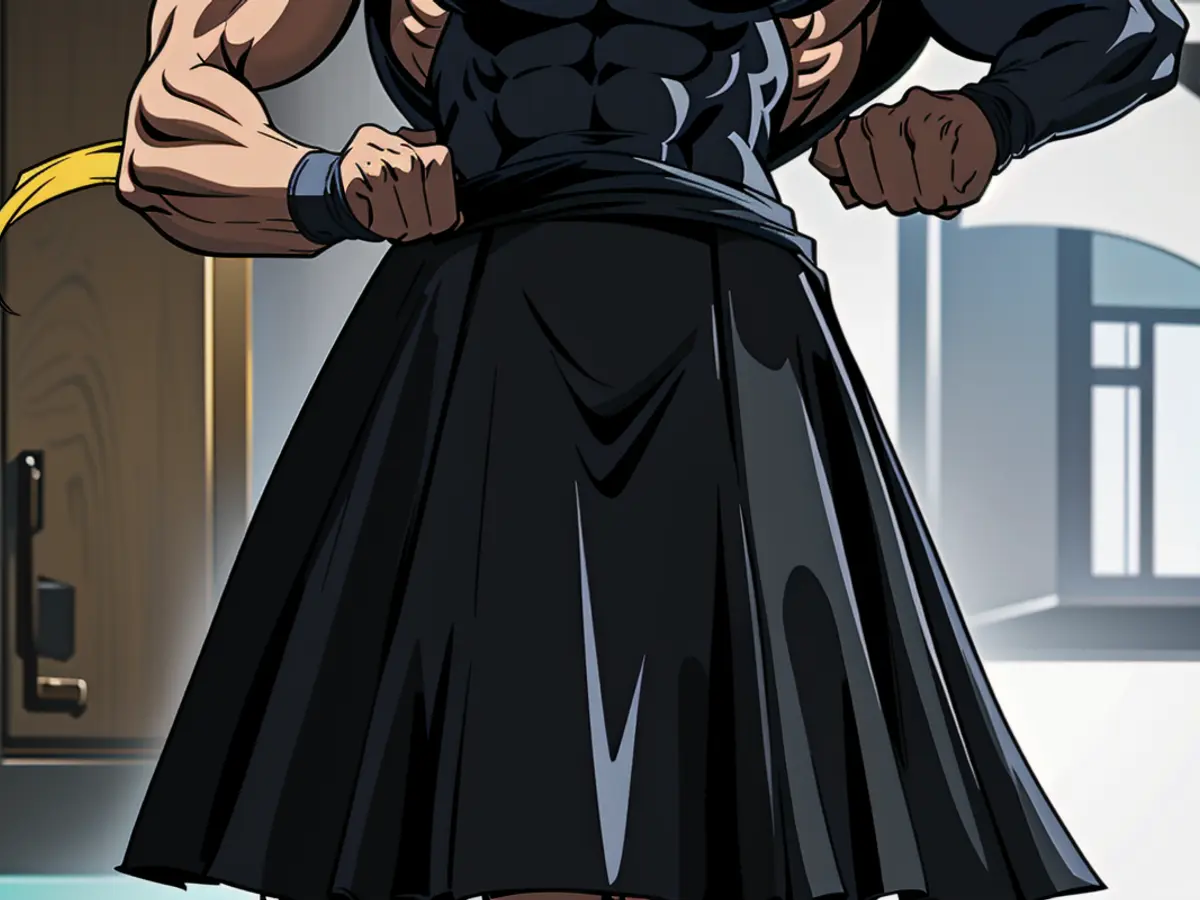 Woman donned in black gown attire Individual donning a sleek black gown.