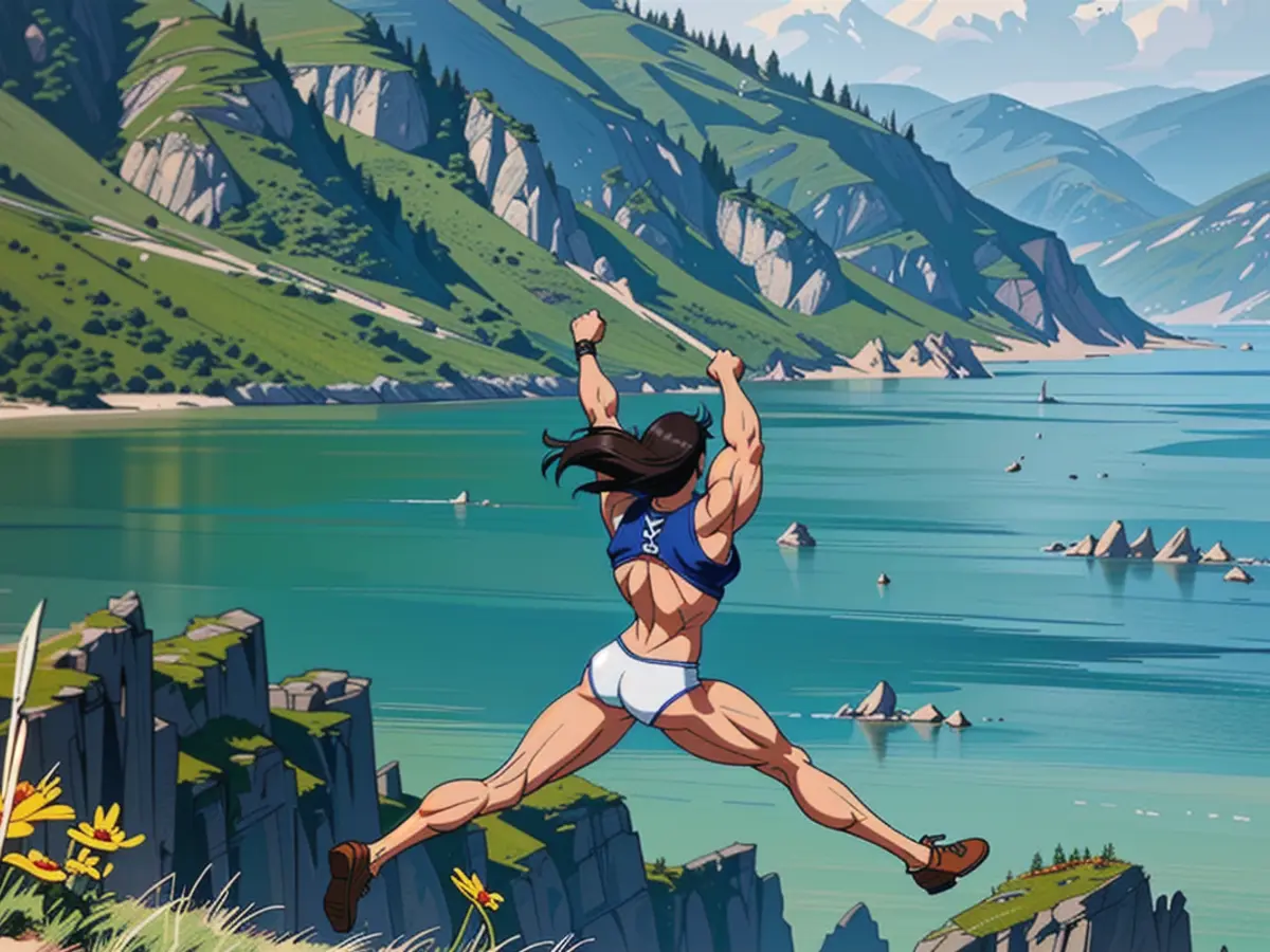 Image showcasing an individual leaping in mid-air Image of a leaper showcasing mid-air acrobatics