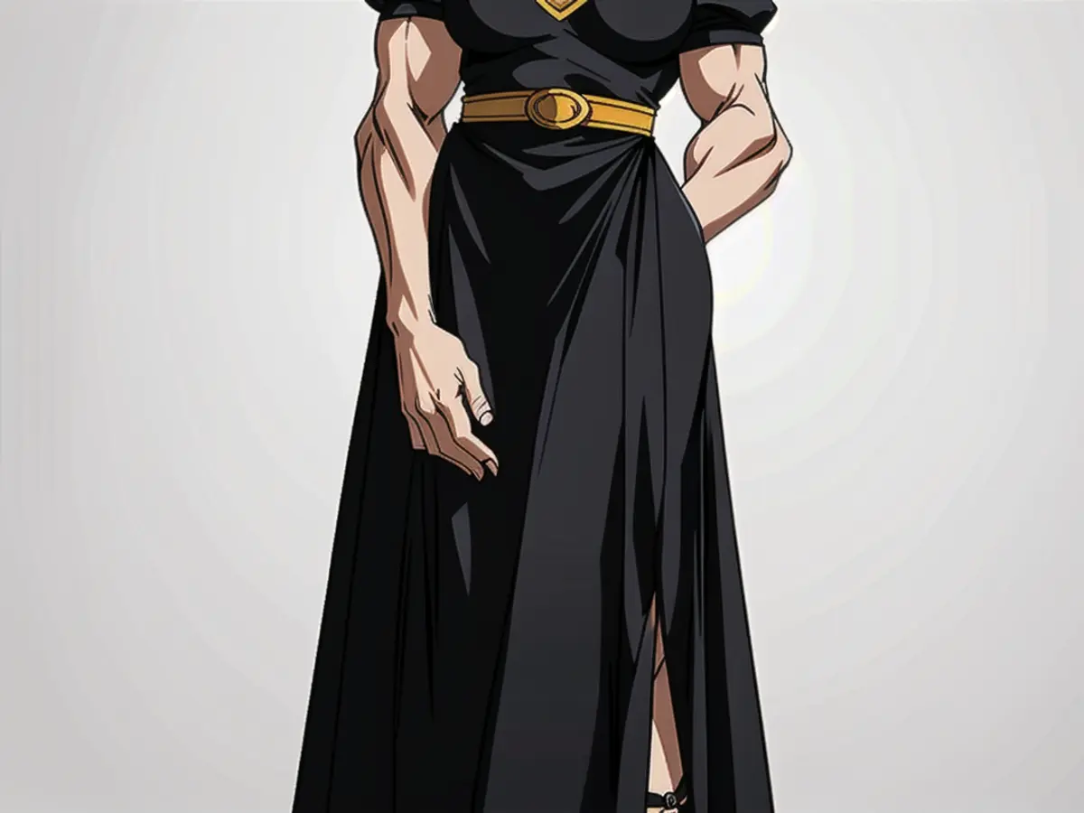 Stylish, black dress adorned with puff sleeves and waist cutouts, complemented by platform sandals, takes center stage in fashion-focused shopping profile. Individual dons a chic black gown boasting voluminous arm cuffs and a waist-defining slit, complemented by elevated footwear, showcasing a modern shopping trend.