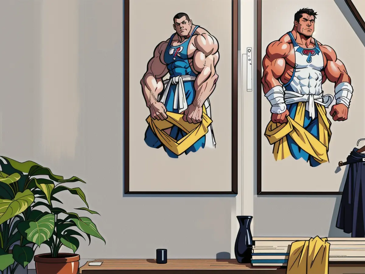 Two decorative pieces adorn a mounted surface Two decorative pieces adorn the focal wall.