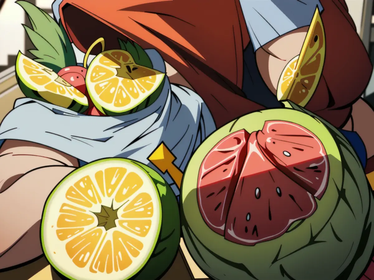 Cover set with domed lids: One centers atop a bowl, one rests on a pineapple slice, and another spans a watermelon section. Bowl Covered: One lid fitted over a bowl, one lid fitted over a sliced pineapple, and another lid fitted over a sliced watermelon.