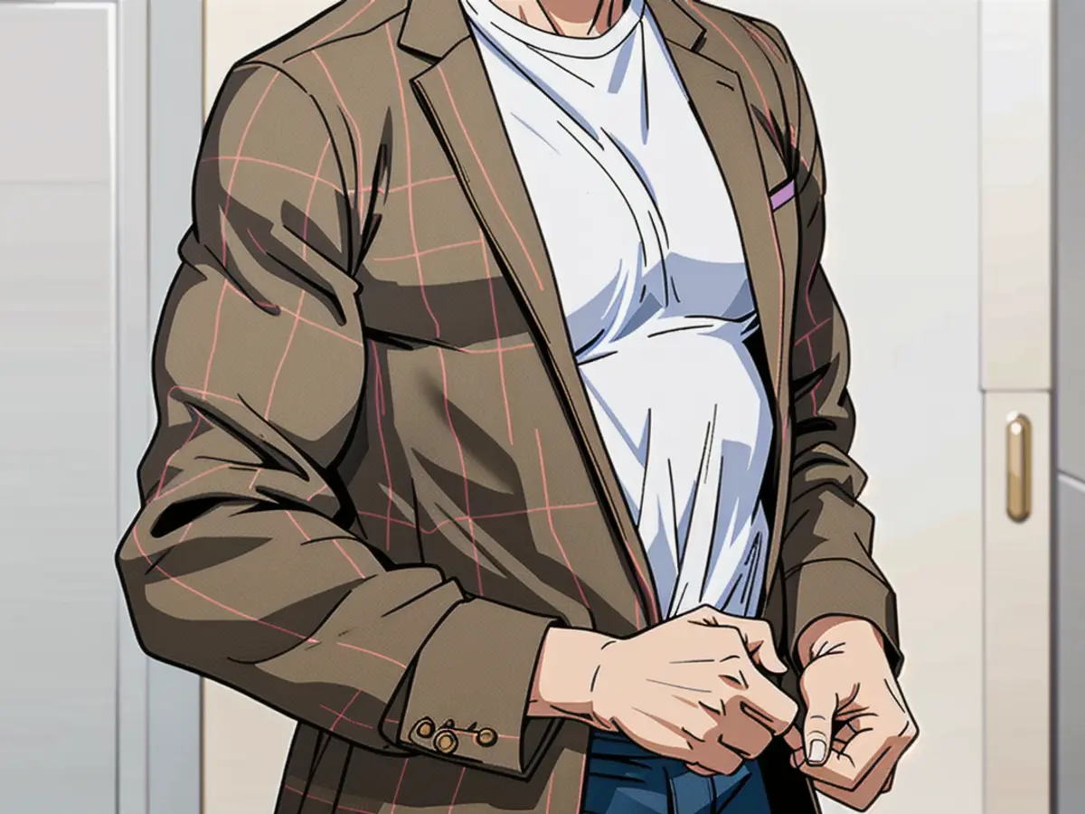 Individual sporting a brown checkered jacket.